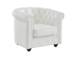 Poltrona Em Pele De Bufalo - Branco - Chesterfield