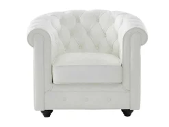 Poltrona Em Pele De Bufalo - Branco - Chesterfield