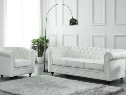 Poltrona Em Pele De Bufalo - Branco - Chesterfield