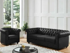Poltrona Em Pele De Bufalo - Preto - Chesterfield