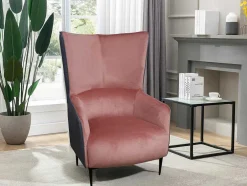 Poltrona Em Veludo Cor-De-Rosa E Estrutura Antracite - Mendocino