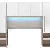 Ponte De Cama Com Espacos De Arrumação Com Leds C265 Cm Cor Branco Brilhante E Natural - Velona