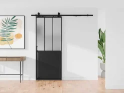Porta De Correr De Atelier Com Trilho, Preto E Vidro Temperado Fosco A205 X L73 Cm - Artisto Ii
