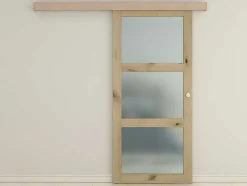 Porta De Correr Em Aplique Com 3 Vidros De A205 X C93 Cm Em Mdf Cor Madeira Natural - Acosta