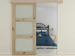 Porta De Correr Em Aplique Com 3 Vidros De A205 X C93 Cm Em Mdf Cor Madeira Natural - Acosta