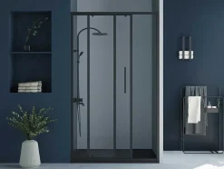 Porta De Duche De Correr Preto Mate Estilo Industrial 120X195 Cm - Toroni