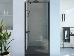 Porta De Duche Giratoria Em Metal Preto Mate De Estilo Industrial 80 X 195 Cm - Tamri