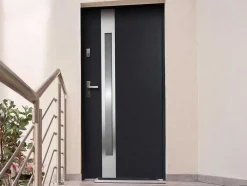 Porta De Entrada Em Aco Envidracado Com Inox De A.207 X L.100 Cm Cor Antracite Com Abertura Para A Direita - Braga