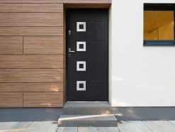 Porta De Entrada Em Aco Envidracado Com Inox A207 X L100 Cm Antracite, Abertura Para A Direita - Tifana