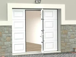 Porta De Garagem Seccionada Com Padrao Quadriculado E Porta Central Branco Motorizado - Caopas