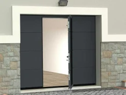 Porta De Garagem Seccionada Efeito Liso Com Porta Central Antracite Motorizada - Lavega