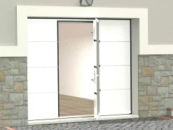 Porta De Garagem Seccionada Efeito Liso Com Porta Central Branco Motorizado - Lavega