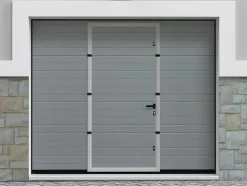 Porta De Garagem Seccionada Efeito Ranhurado Com Porta Central Cinza Com Motor Somfy - Noria
