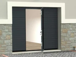 Porta De Garagem Seccionada Efeito Ranhurado Com Porta Central Antracite Motorizada - Noria