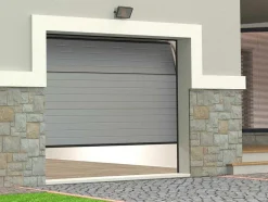 Porta De Garagem Seccionada Efeito Ranhurado Cinza Com Motor Somfy - Noria