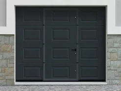 Porta De Garagem Seccionada Motorizada Com Padrao Quadriculado E Porta Central Antracite - Caopas