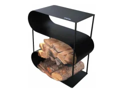 Porte-Buches Avec 3 Etageres En Acier Emaille Noir
