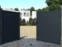 Portão De Batente Motorizado Em Aluminio Antracite De C306 X A181 Cm - Nazario