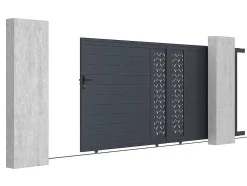 Portão Eletrico De Correr Em Aluminio Semiperfurado Com Motivos De C416 X A180 Cm Cor Antracite - Gregor