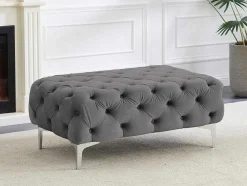 Pufe Chesterfield Em Veludo Antracite - Edwina