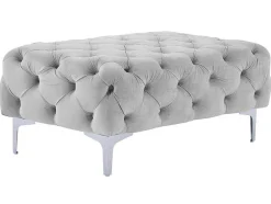 Pufe Chesterfield Em Veludo Cinza-Claro - Edwina