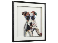 Quadro Multicolor Colagem Cao Efeito 3D Com Moldura Preta De 60 X 60 Cm - Mambo
