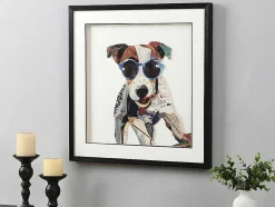 Quadro Multicolor Colagem Cao Efeito 3D Com Moldura Preta De 60 X 60 Cm - Mambo