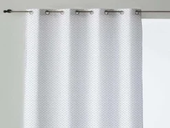 Rideau 100% Coton 1 Piece Blanc A Pois Gris 140X260
