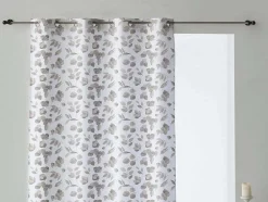 Rideau 100% Coton 1 Piece Gris A Feuilles Vertes 200X260