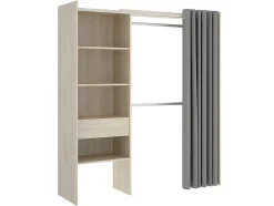 Roupeiro Aberto De Canto Extensivel De C164/214 Cm Cor Carvalho E Cinza - Gontran