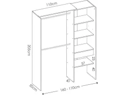 Roupeiro Aberto De Canto Extensivel De C164/214 Cm Cor Carvalho E Antracite - Gontran
