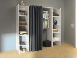 Roupeiro Aberto Extensivel Emeric - Comp.112/185 Cm - Branco E Antracite