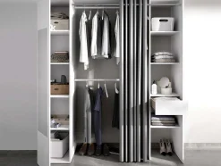 Roupeiro Com Cortina E 1 Porta, Com Espelho, C177 Cm Branco E Cinzento - Bertrand