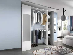 Roupeiro Com Cortina E 1 Porta, Com Espelho, C177 Cm Branco E Cinzento - Bertrand