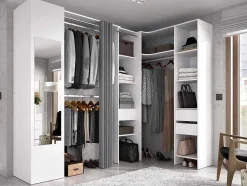 Roupeiro De Canto Com Cortina E 1 Porta, Com Espelho, C231 Cm, Branco E Cinzento - Bertrand