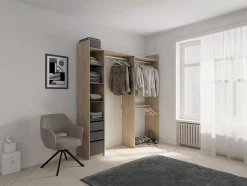 Roupeiro Modular De Canto Ou Retilineo C200 Cm Cor Natural E Preto - Emilyo