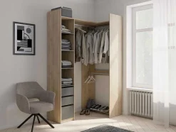 Roupeiro Modular De Canto Ou Retilineo C200 Cm Cor Natural E Preto - Emilyo
