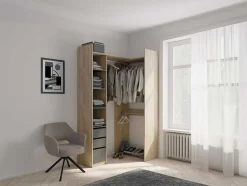Roupeiro Modular De Canto Ou Retilineo C200 Cm Cor Natural E Preto - Emilyo