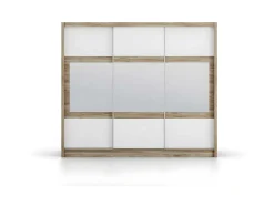 Roupeiro 3 Portas De Correr Com Espelho C250 Cm Cor Natural E Branco - Leovia