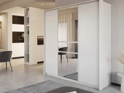 Roupeiro 6 Portas E 1 Gaveta Com Espelho De C200 Cm Cor Branco - Zadia