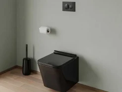 Sanita Suspensa Em Ceramica Preto Mate Com Opcao De Estrutura De Suporte E Placa De Descarga Redonda - Clemona