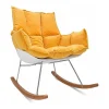 Santiago - Poltrona De Balanco Design Em Pp E Madeira De Pinho. Cadeira De Baloico Com Almofada De Veludo Amarelo Delia Acolchoada E Acolchoada