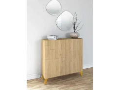 Sapateiro/Móvel Organização - H87Cm X L90Cm X P27Cm Chene Dore Pernas Mostarda Bergen