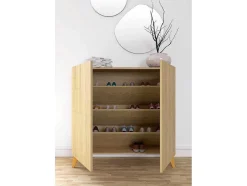 Sapateiro/Móvel Organização - H87Cm X L90Cm X P27Cm Chene Dore Pernas Mostarda Bergen