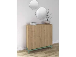 Sapateiro/Móvel Organização - H90Cm X L90Cm X P27Cm Carvalho Dourado Pernas Verde - Copenhague