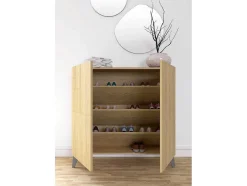 Sapateiro/Móvel Organização - H87Cm X L90Cm X P27Cm Chene Dore Pernas Cinza Bergen