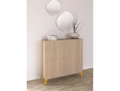 Sapateiro/Móvel Organização - H87Cm X L90Cm X P27Cm Nogueira Clara Pernas Mostarda - Bergen