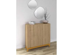Sapateiro/Móvel Organização - H90Cm X L90Cm X P27Cm Carvalho Dourado Pernas Mostarda - Copenhague