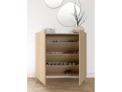 Sapateiro/Móvel Organização - H87Cm X L90Cm X P27Cm Nogueira Clara Pernas Verde - Bergen