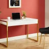 Secretária Com 2 Gavetas Em Mdf E Metal Cor Branco E Dourado - Mason